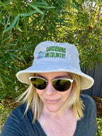 Bucket-hat-wide-brim-white-bone-colour-with-gardening-on-country-logo