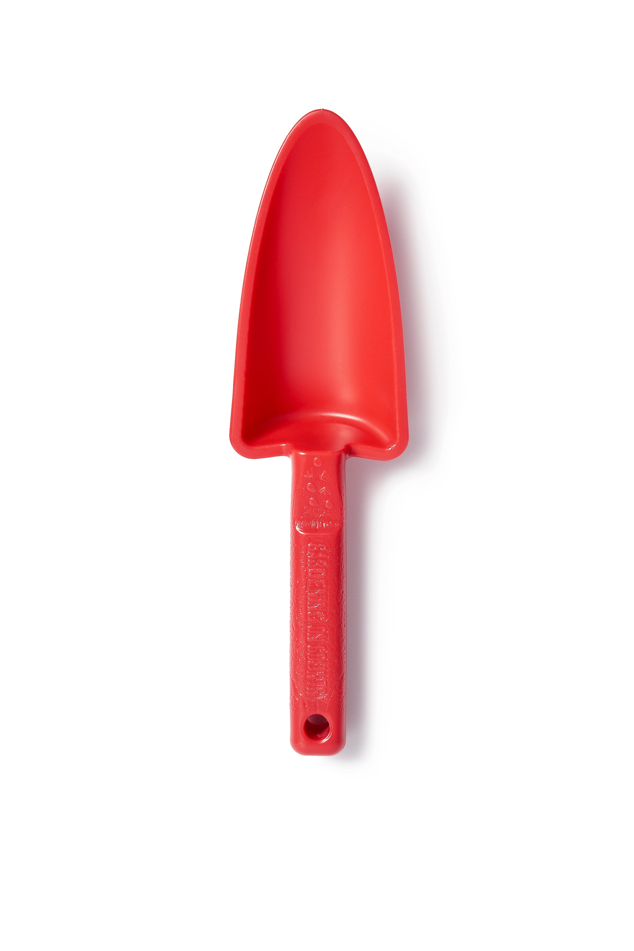 Red plastic scoop on a white background