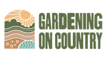 Logo for 'Gardening on Country' with a stylized sun and landscape design.