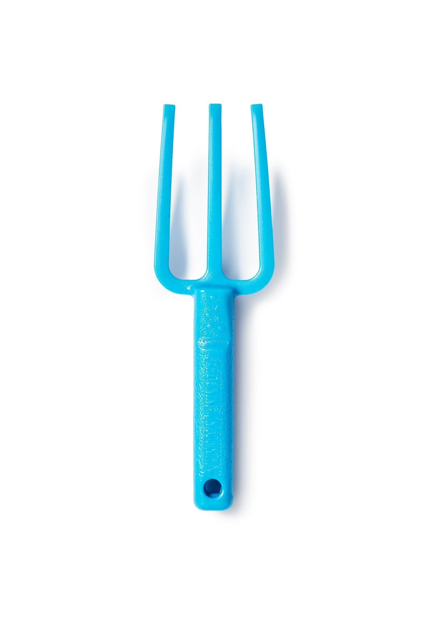 Blue garden fork on a white background