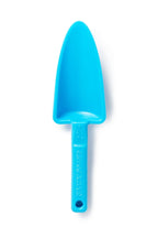 Blue garden trowel on a white background