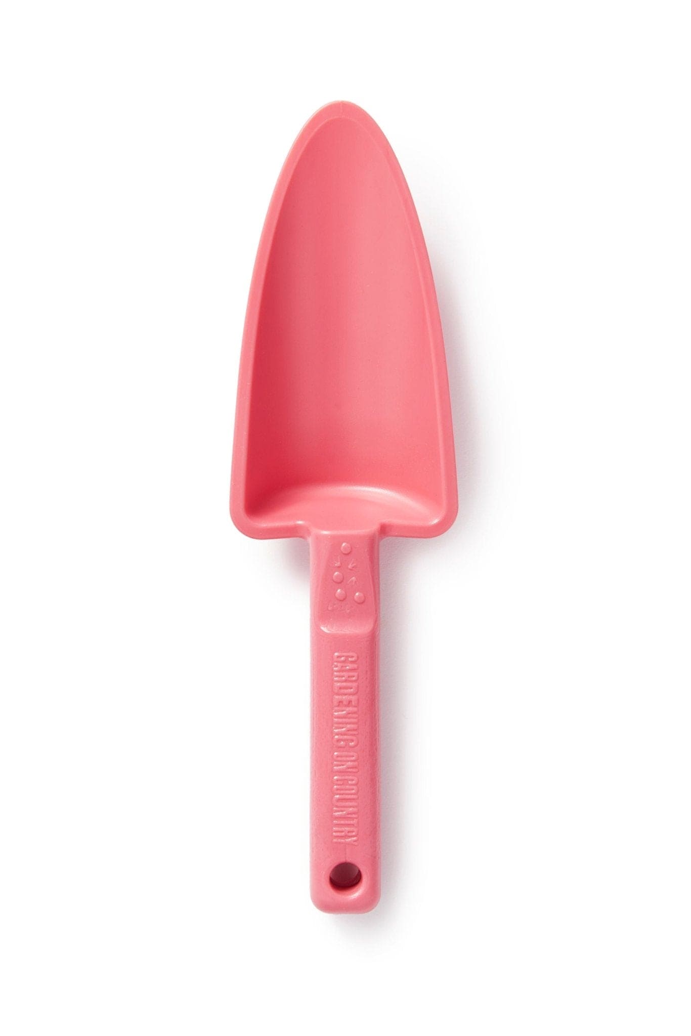 Pink garden trowel on a white background