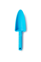 Blue garden trowel on a white background