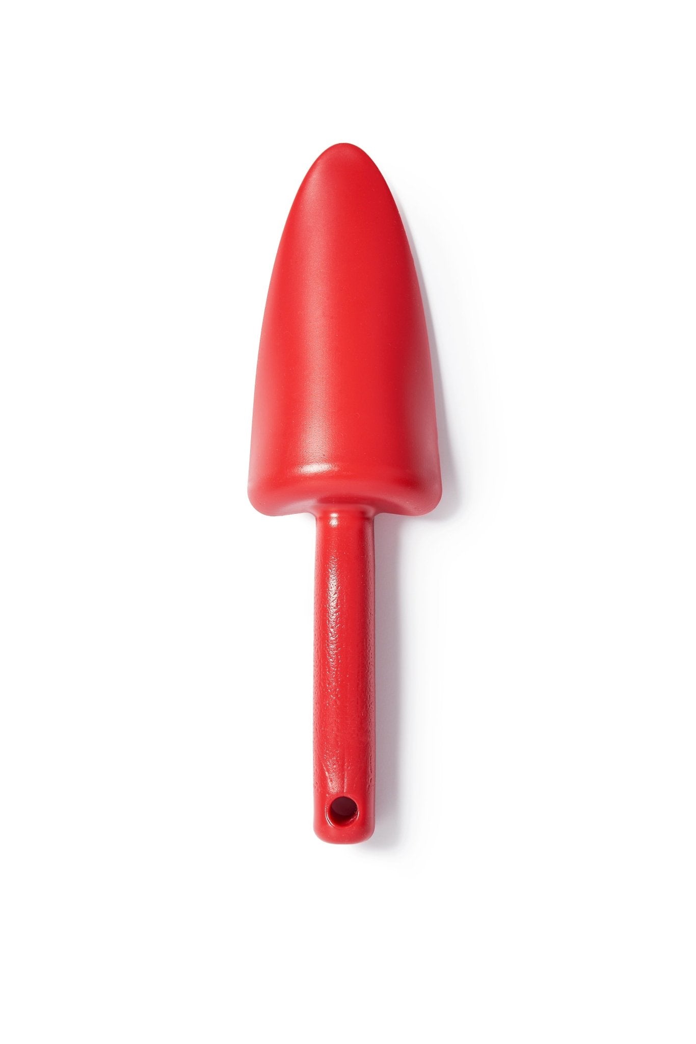 Red gardening trowel on a white background