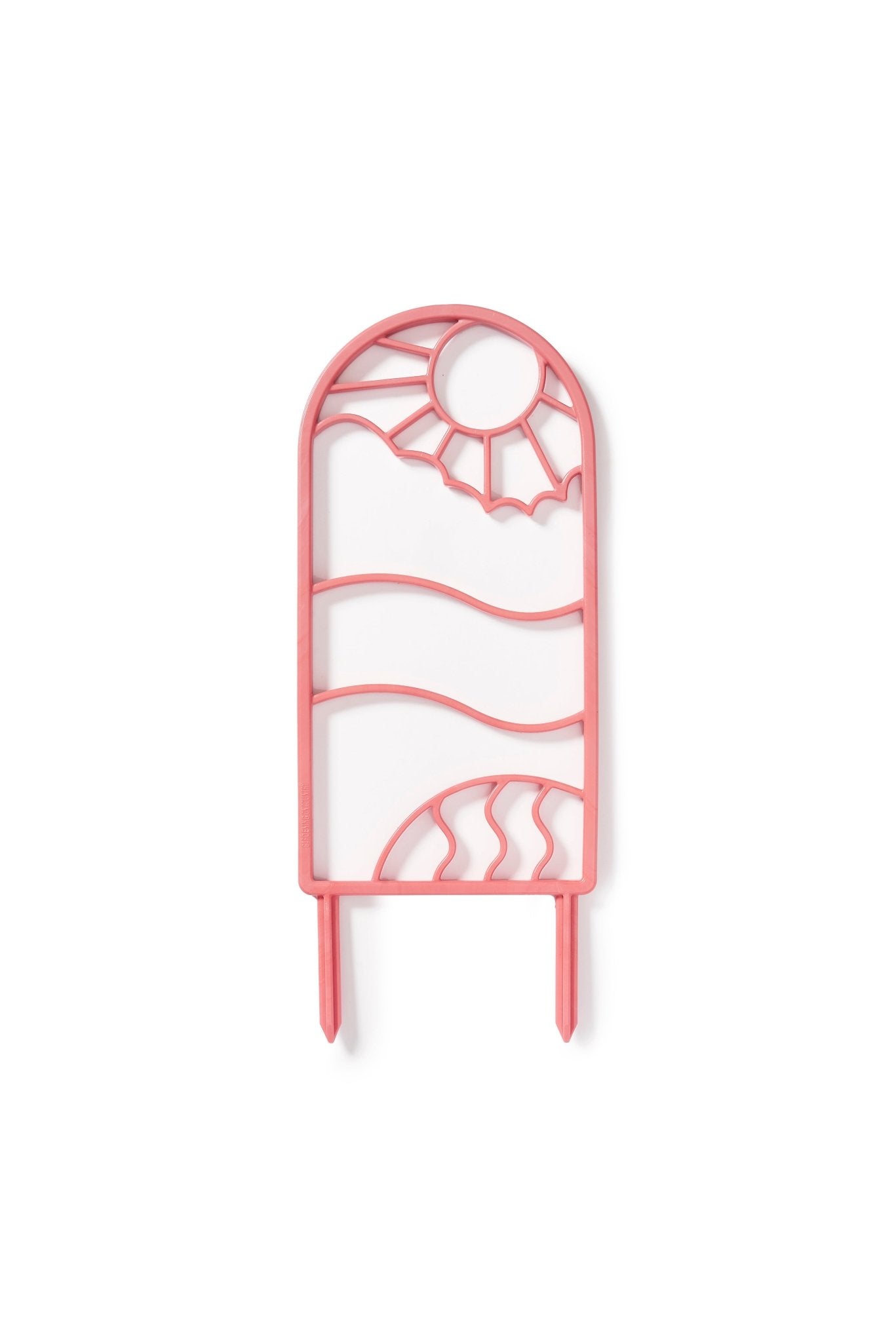 Pink eco recycled plastic plant garden trellis sun and wave design on a white background