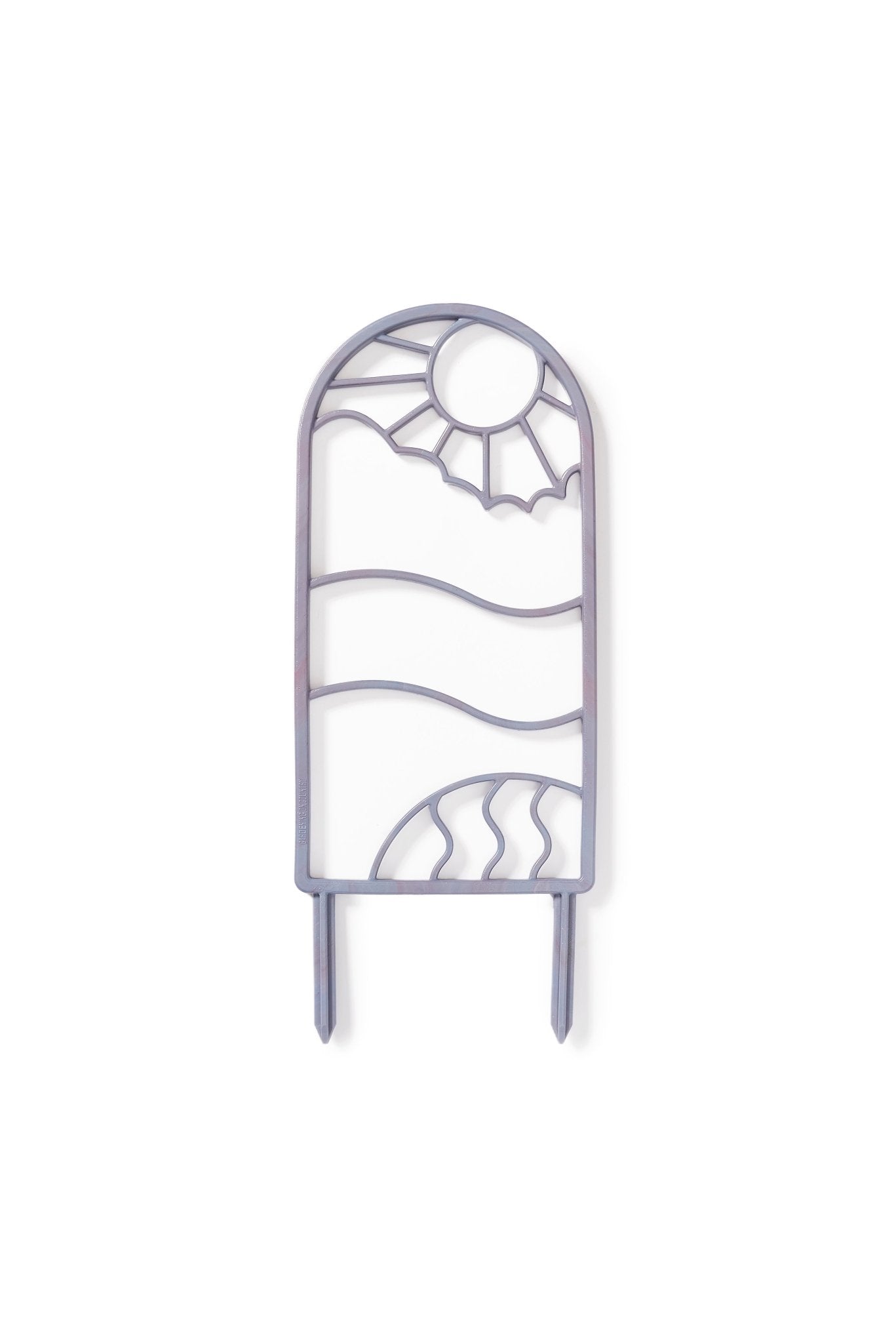 Purple recycled plastic plant garden trellis sun and wave design on a white background