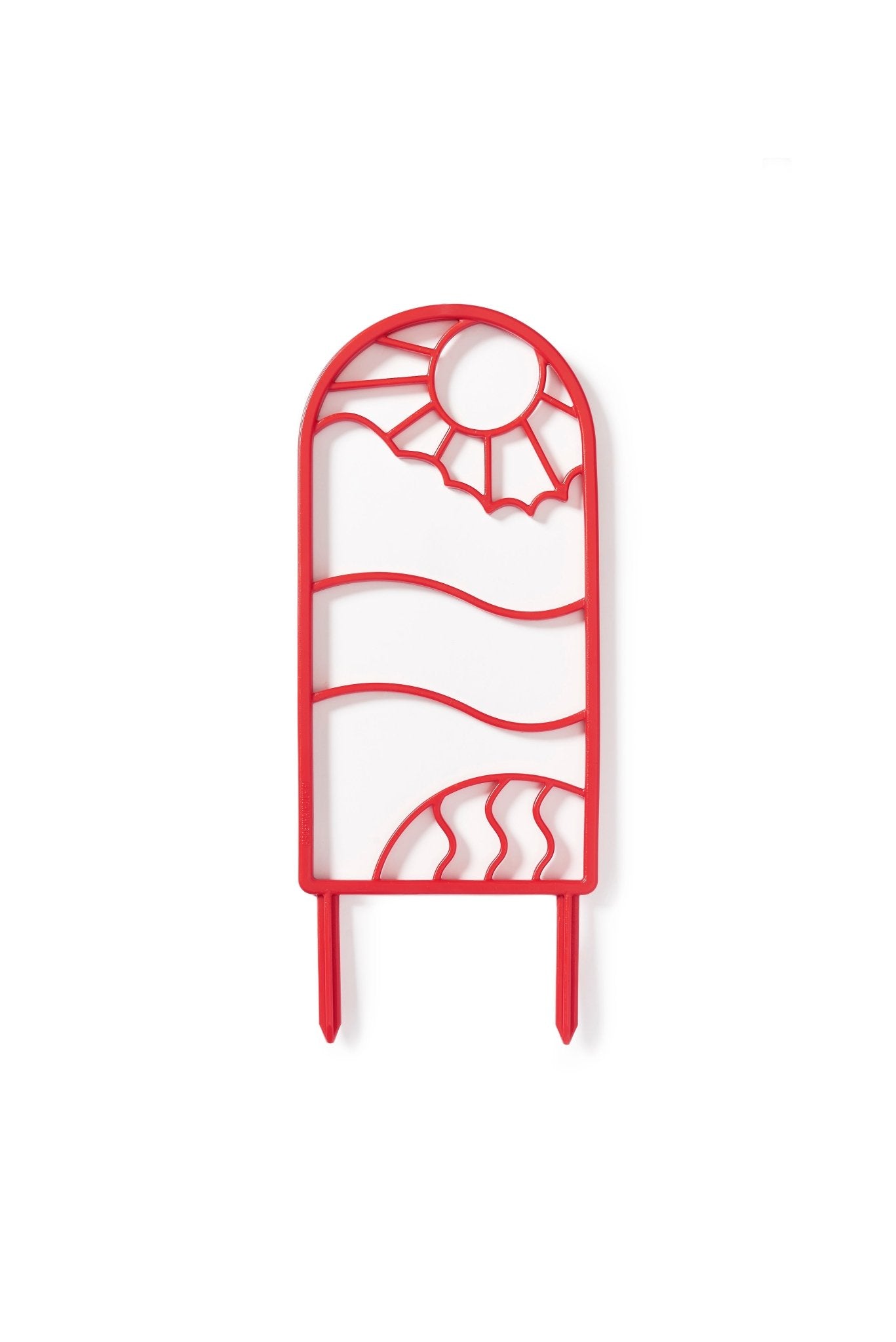 Red recycled plastic plant garden trellis sun and wave design on a white background