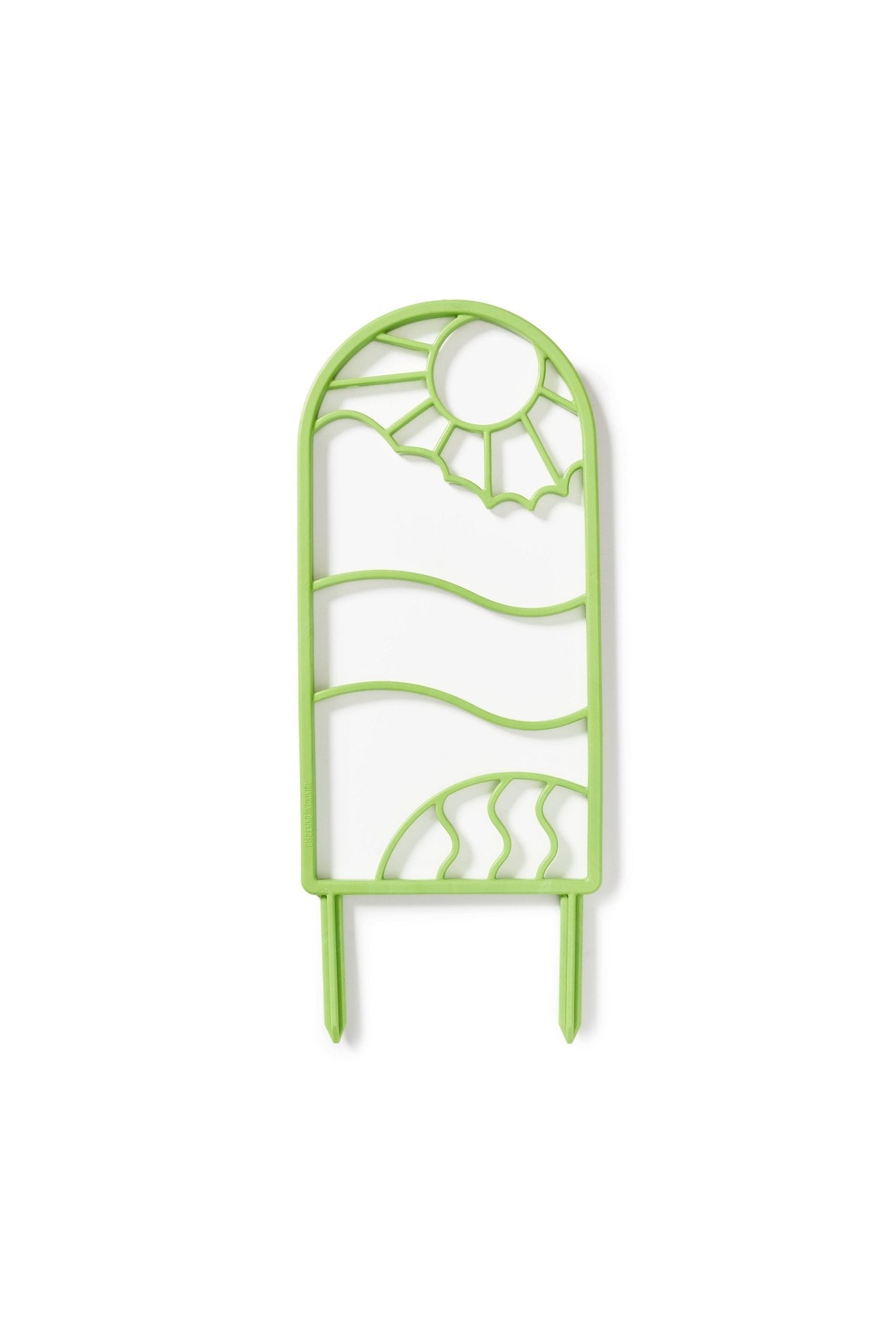 Green recycled plastic plant garden trellis sun and wave design on a white background